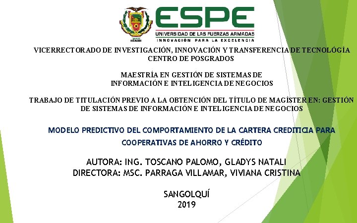 VICERRECTORADO DE INVESTIGACIÓN, INNOVACIÓN Y TRANSFERENCIA DE TECNOLÓGÍA CENTRO DE POSGRADOS MAESTRÍA EN GESTIÓN