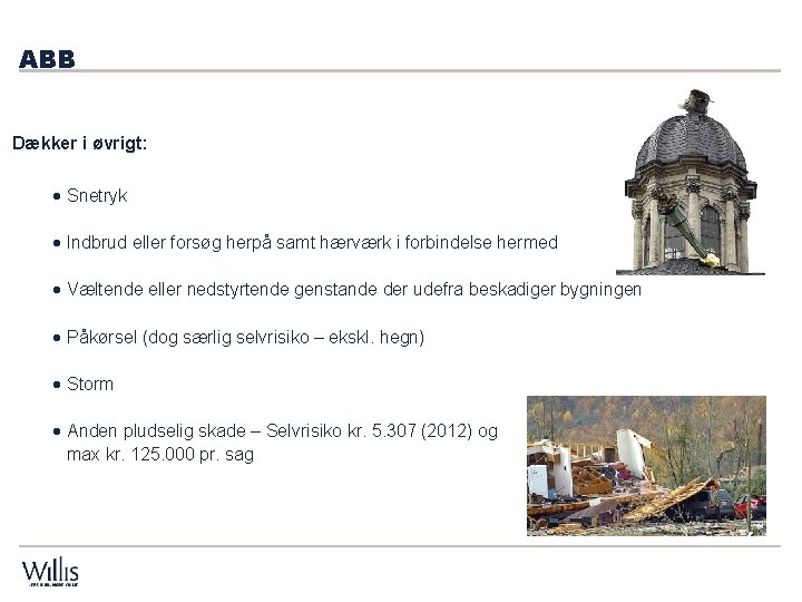ABB Dækker i øvrigt: · Snetryk · Indbrud eller forsøg herpå samt hærværk i ABB Dækker i øvrigt: · Snetryk · Indbrud eller forsøg herpå samt hærværk i