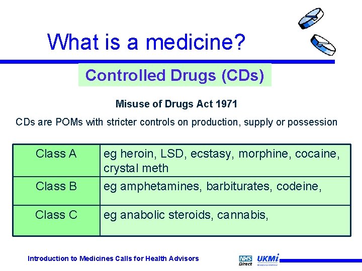 What is a medicine? Controlled Drugs (CDs) Misuse of Drugs Act 1971 CDs are What is a medicine? Controlled Drugs (CDs) Misuse of Drugs Act 1971 CDs are