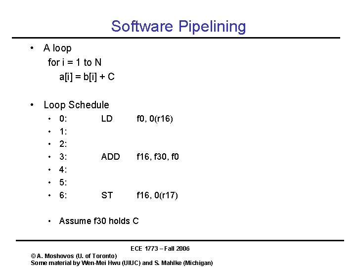 Software Pipelining • A loop for i = 1 to N a[i] = b[i]