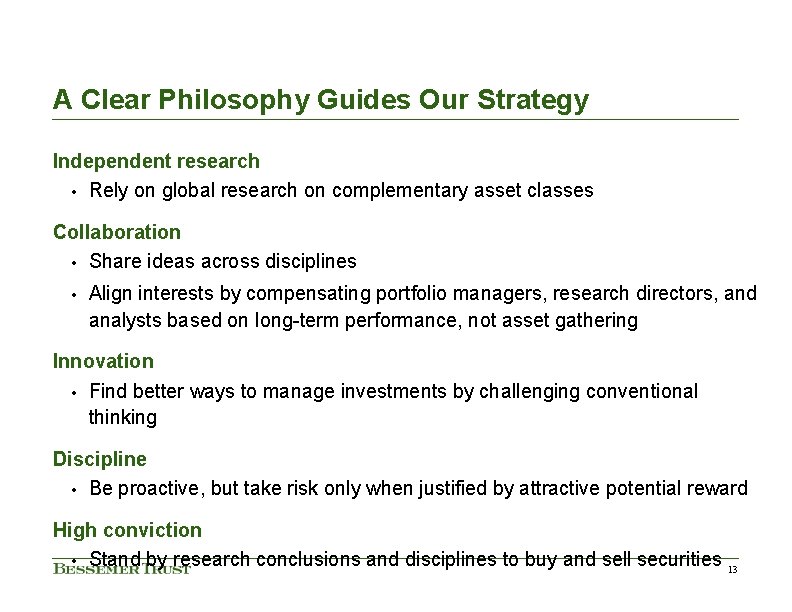 A Clear Philosophy Guides Our Strategy Independent research • Rely on global research on A Clear Philosophy Guides Our Strategy Independent research • Rely on global research on
