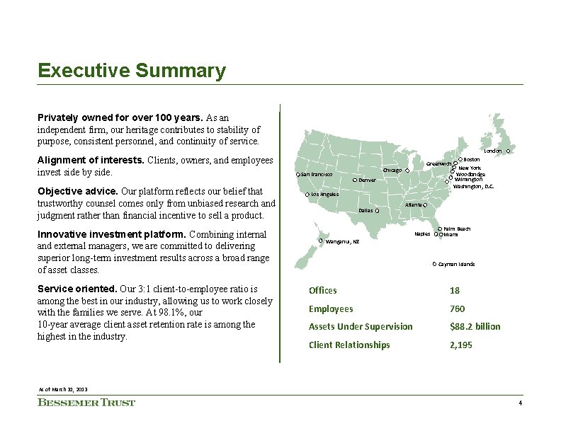 Executive Summary Privately owned for over 100 years. As an independent firm, our heritage Executive Summary Privately owned for over 100 years. As an independent firm, our heritage