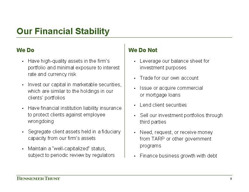 Our Financial Stability We Do • Have high-quality assets in the firm’s portfolio and Our Financial Stability We Do • Have high-quality assets in the firm’s portfolio and
