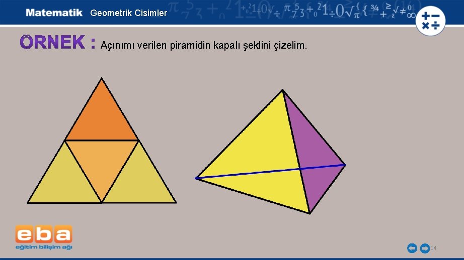Geometrik Cisimler Açınımı verilen piramidin kapalı şeklini çizelim. 14 