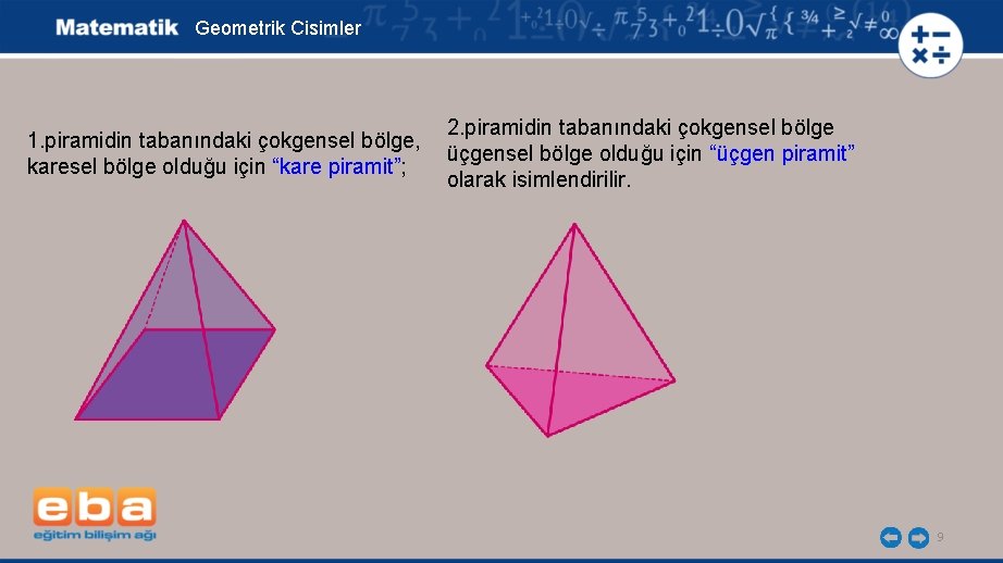 Geometrik Cisimler 2. piramidin tabanındaki çokgensel bölge 1. piramidin tabanındaki çokgensel bölge, üçgensel bölge