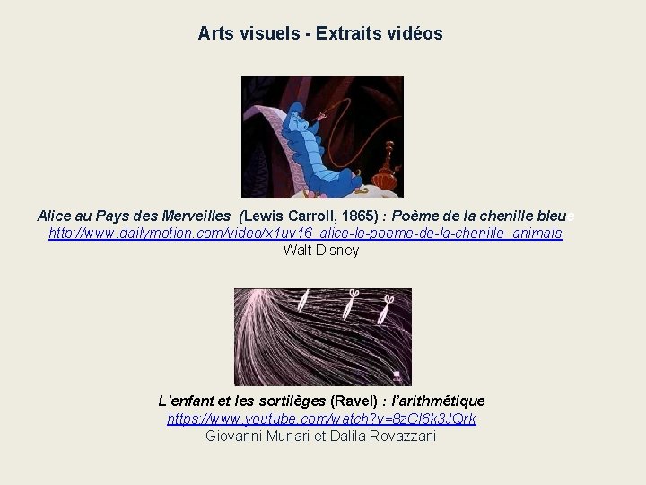 Arts visuels - Extraits vidéos Alice au Pays des Merveilles (Lewis Carroll, 1865) :