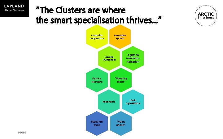 ”The Clusters are where the smart specialisation thrives…” Forum for Cooperation Innovation System A