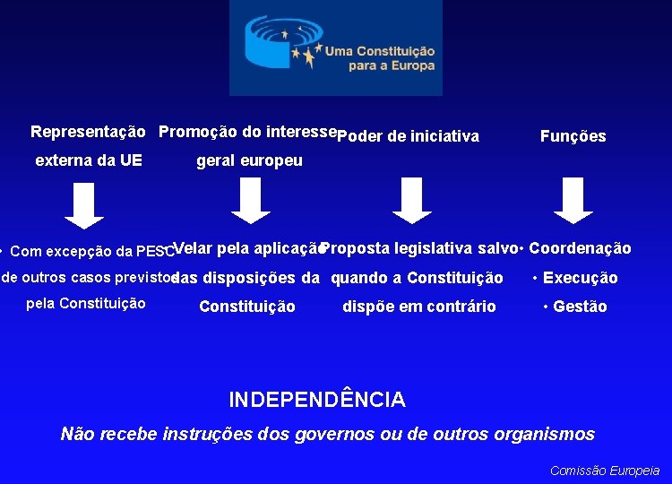 Representação Promoção do interesse Poder de iniciativa externa da UE Funções geral europeu •