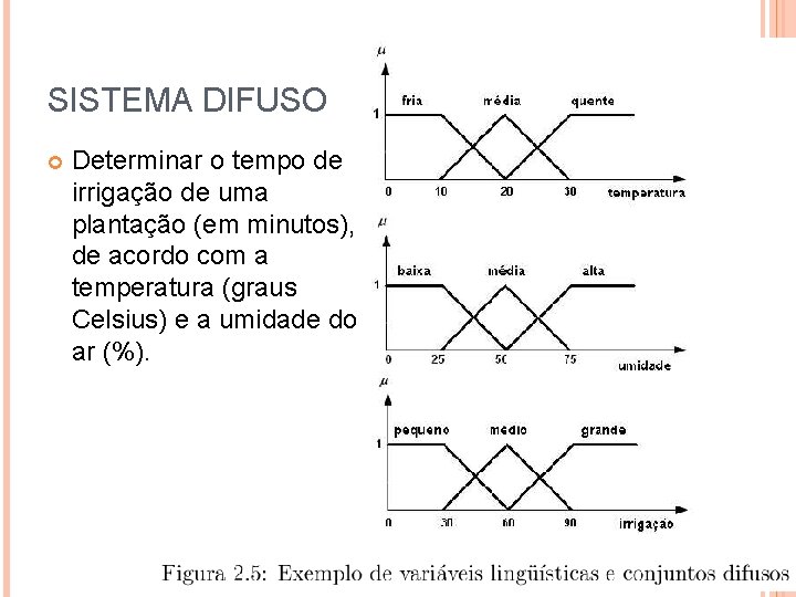 SISTEMA DIFUSO Determinar o tempo de irrigação de uma plantação (em minutos), de acordo