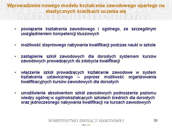 Wprowadzenie nowego modelu kształcenia zawodowego opartego na elastycznych ścieżkach uczenia się • powiązanie kształcenia