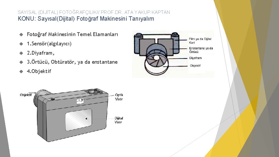 SAYISAL (DİJİTAL) FOTOĞRAFÇILIK// PROF. DR. ATA YAKUP KAPTAN KONU: Sayısal(Dijital) Fotoğraf Makinesini Tanıyalım Fotoğraf