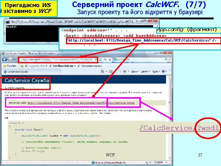 Пригадаємо WS і зіставимо з WCF Серверний проект Calc. WCF. (7/7) Запуск проекту та