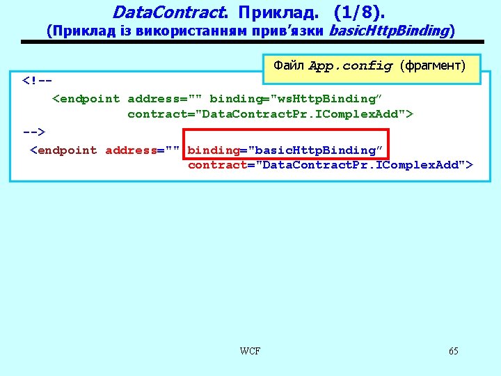Data. Contract. Приклад. (1/8). (Приклад із використанням прив’язки basic. Http. Binding) Файл App. config