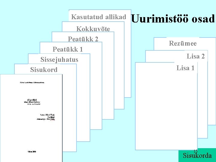 Kasutatud allikad Kokkuvõte Peatükk 2 Peatükk 1 Sissejuhatus Sisukord Uurimistöö osad Rezümee Lisa 2