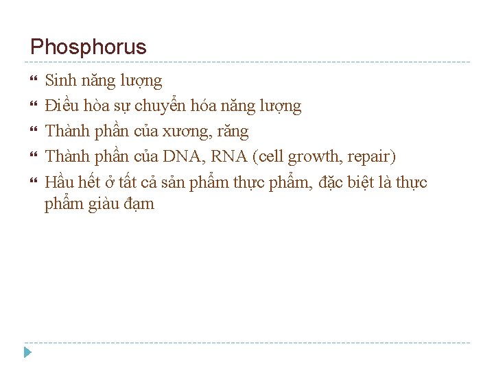 Phosphorus Sinh năng lượng Điều hòa sự chuyển hóa năng lượng Thành phần của