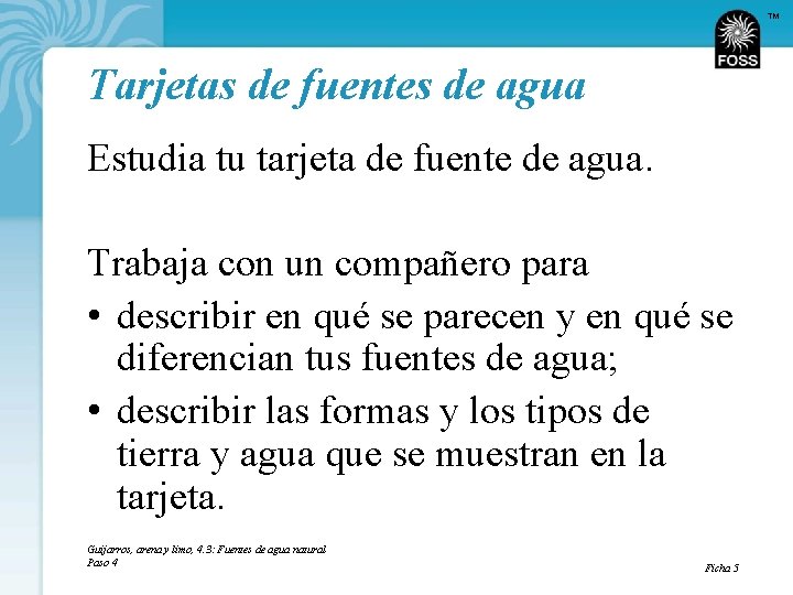 TM Tarjetas de fuentes de agua Estudia tu tarjeta de fuente de agua. Trabaja