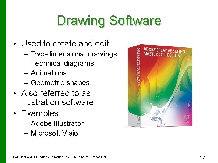 Drawing Software • Used to create and edit – – Two-dimensional drawings Technical diagrams