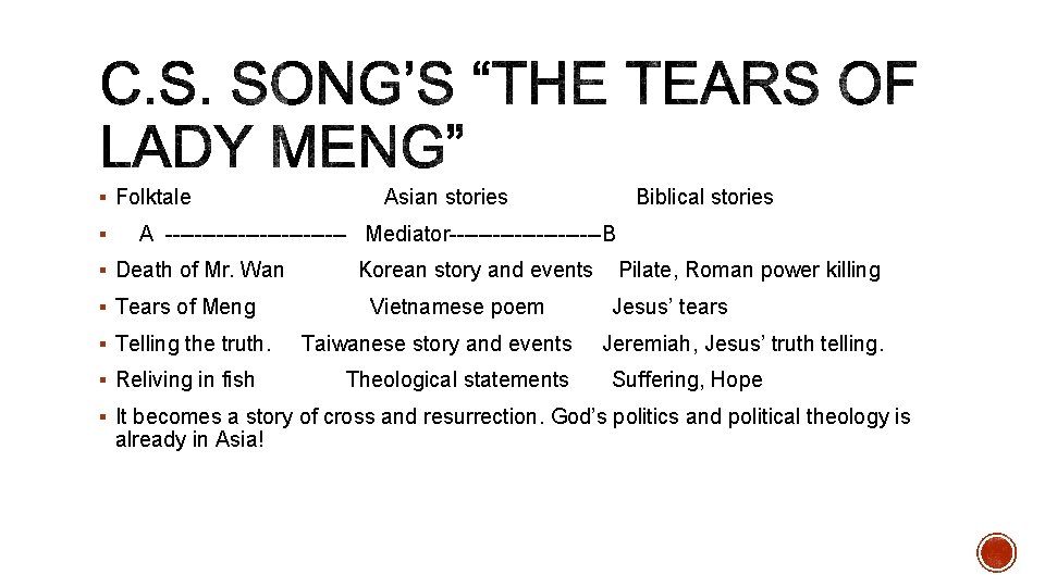 § Folktale Asian stories Biblical stories § A ------------- Mediator-----------B § Death of Mr. § Folktale Asian stories Biblical stories § A ------------- Mediator-----------B § Death of Mr.