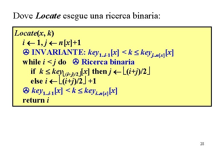 Search. Subtree Dove Locate esegue una ricerca binaria: Locate(x, k) i 1, j n[x]+1