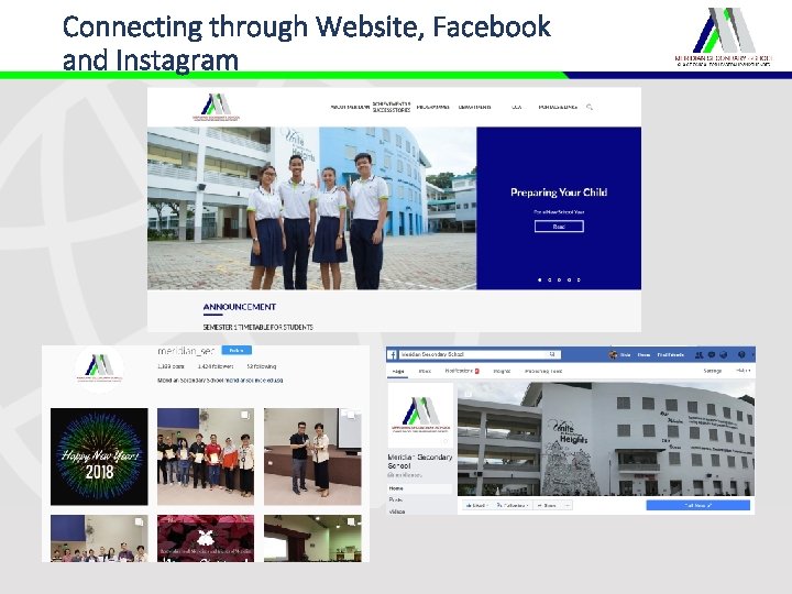 Connecting through Website, Facebook and Instagram Connecting through Website, Facebook and Instagram