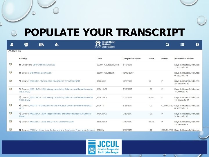 POPULATE YOUR TRANSCRIPT 