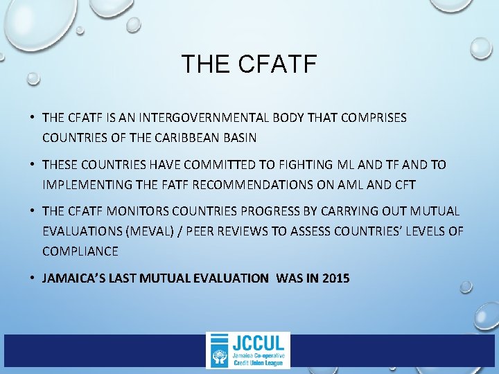 THE CFATF • THE CFATF IS AN INTERGOVERNMENTAL BODY THAT COMPRISES COUNTRIES OF THE