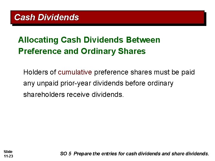 Cash Dividends Allocating Cash Dividends Between Preference and Ordinary Shares Holders of cumulative preference Cash Dividends Allocating Cash Dividends Between Preference and Ordinary Shares Holders of cumulative preference