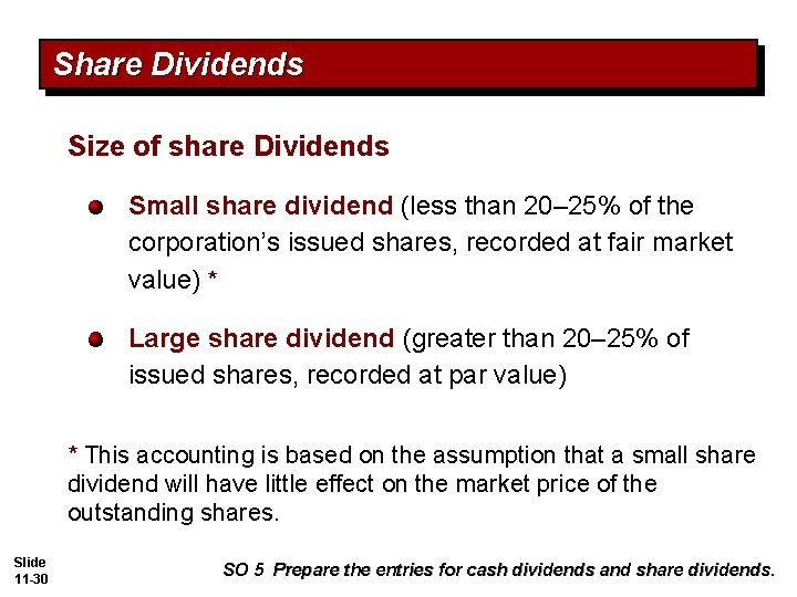 Share Dividends Size of share Dividends Small share dividend (less than 20– 25% of Share Dividends Size of share Dividends Small share dividend (less than 20– 25% of