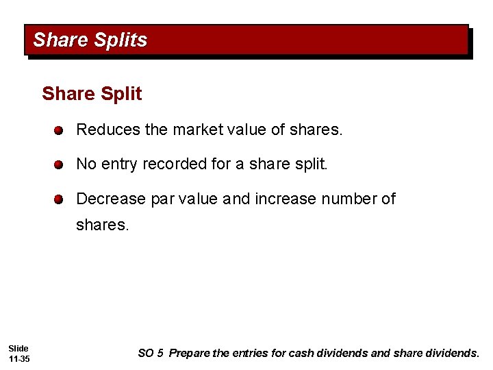 Share Splits Share Split Reduces the market value of shares. No entry recorded for Share Splits Share Split Reduces the market value of shares. No entry recorded for