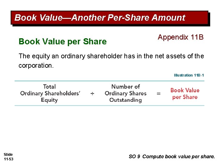 Book Value—Another Per-Share Amount Book Value per Share Appendix 11 B The equity an Book Value—Another Per-Share Amount Book Value per Share Appendix 11 B The equity an