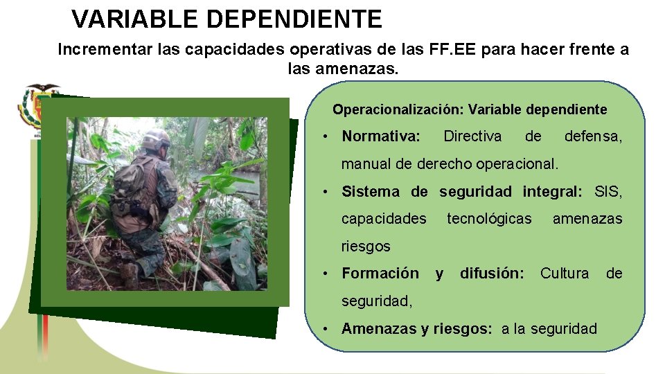 VARIABLE DEPENDIENTE Incrementar las capacidades operativas de las FF. EE para hacer frente a