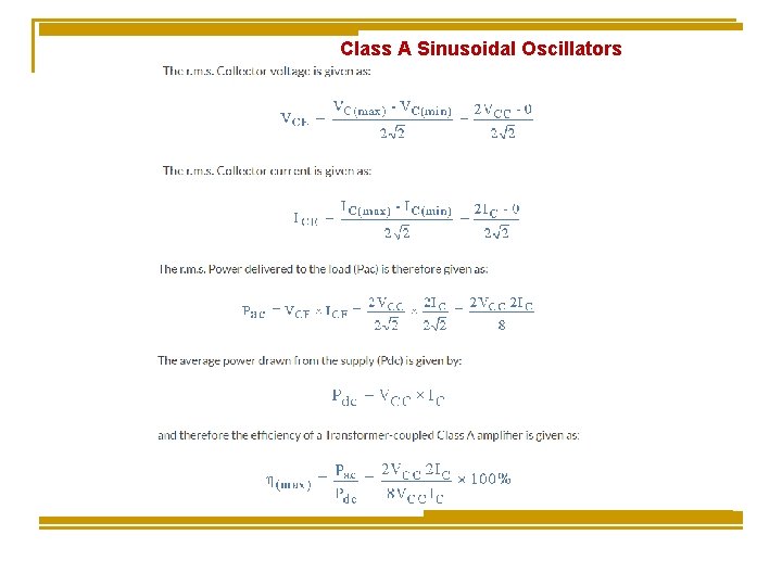 Class A Sinusoidal Oscillators 