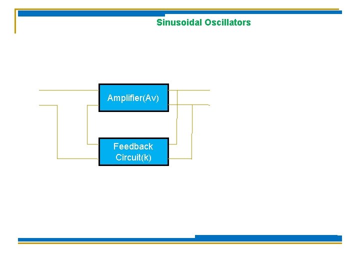 Sinusoidal Oscillators Amplifier(Av) Feedback Circuit(k) 