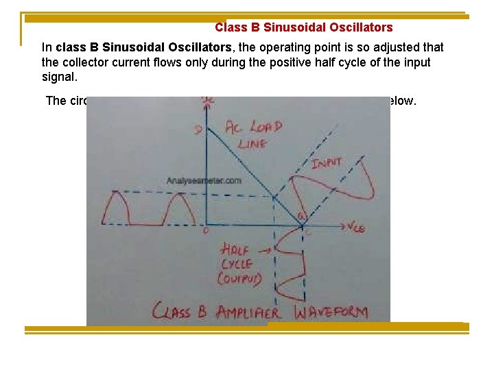 Class B Sinusoidal Oscillators In class B Sinusoidal Oscillators, the operating point is so