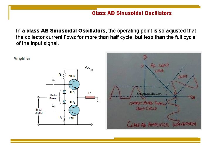 Class AB Sinusoidal Oscillators In a class AB Sinusoidal Oscillators, the operating point is