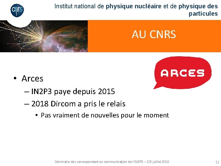 Institut national de physique nucléaire et de physique des particules AU CNRS • Arces