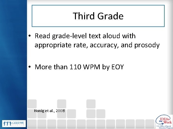 Third Grade • Read grade-level text aloud with appropriate rate, accuracy, and prosody •