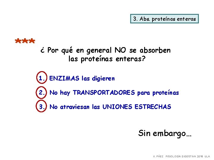 3. Abs. proteínas enteras *** ¿ Por qué en general NO se absorben las