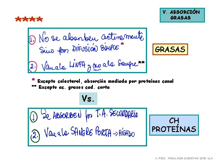 V. ABSORCIÓN GRASAS **** * GRASAS ** * Excepto colesterol, absorción mediada por proteínas