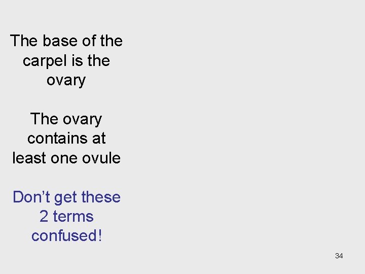 The base of the carpel is the ovary The ovary contains at least one