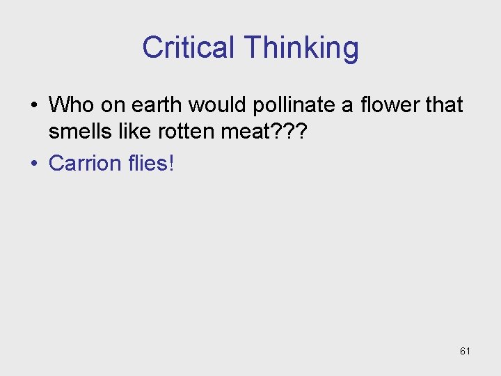 Critical Thinking • Who on earth would pollinate a flower that smells like rotten