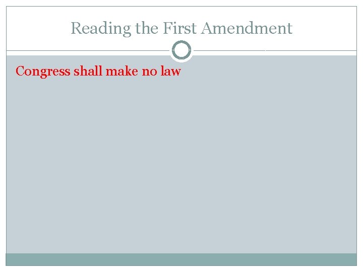 Reading the First Amendment Congress shall make no law 