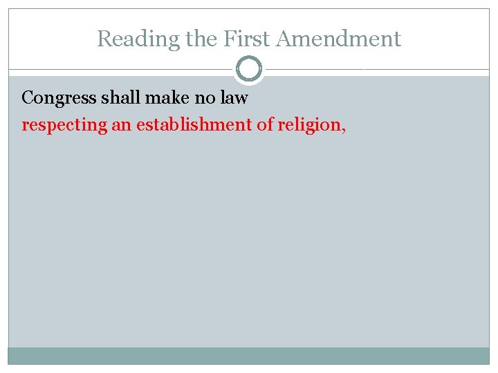 Reading the First Amendment Congress shall make no law respecting an establishment of religion,