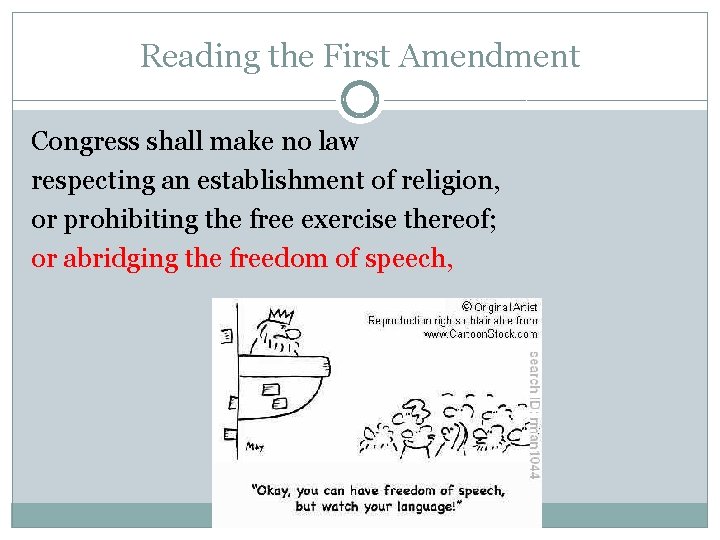 Reading the First Amendment Congress shall make no law respecting an establishment of religion,