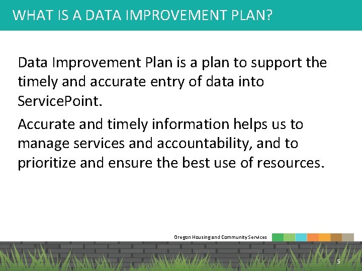 WHAT IS A DATA IMPROVEMENT PLAN? Data Improvement Plan is a plan to support