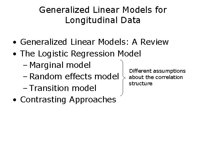 Generalized Linear Models for Longitudinal Data • Generalized Linear Models: A Review • The