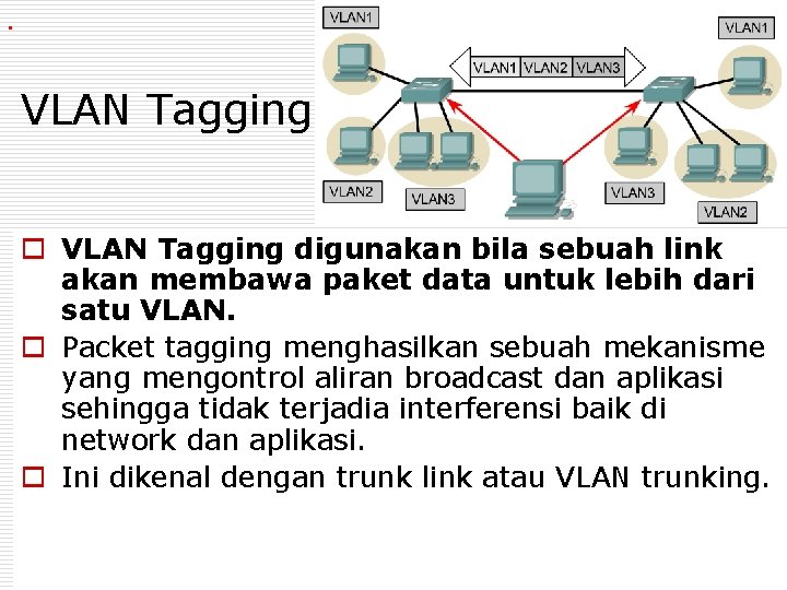 . VLAN Tagging o VLAN Tagging digunakan bila sebuah link akan membawa paket data
