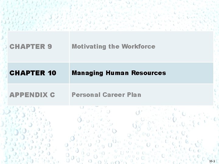 CHAPTER 9 Motivating the Workforce CHAPTER 10 Managing Human Resources APPENDIX C Personal Career CHAPTER 9 Motivating the Workforce CHAPTER 10 Managing Human Resources APPENDIX C Personal Career