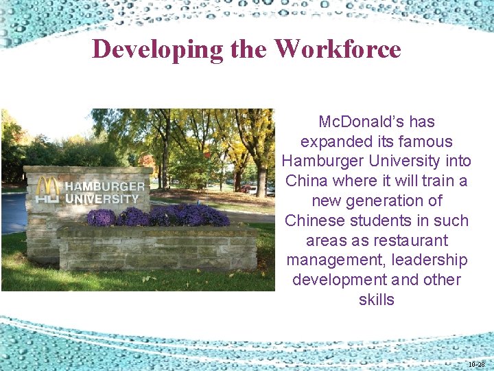 Developing the Workforce Mc. Donald’s has expanded its famous Hamburger University into China where Developing the Workforce Mc. Donald’s has expanded its famous Hamburger University into China where