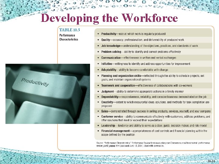 Developing the Workforce 10 -31 Developing the Workforce 10 -31